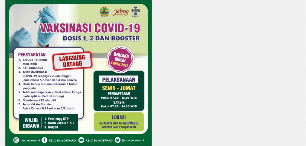 Vaksinasi COVID-19 Dosis 1, 2, dan Booster Mulai Tanggal 4 April 2022