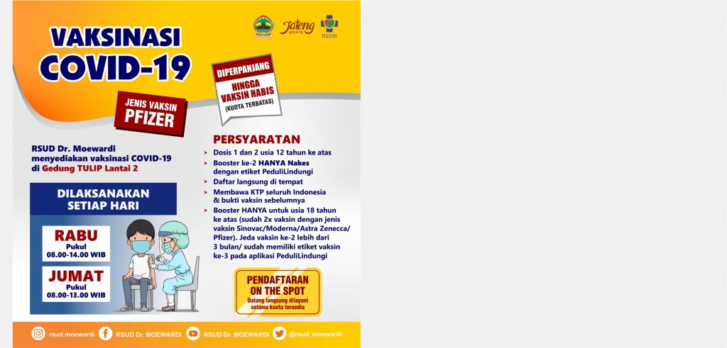Vaksinasi COVID-19 di RSUD Dr. Moewardi Hanya Dilaksanakan Setiap Hari Rabu dan Jumat