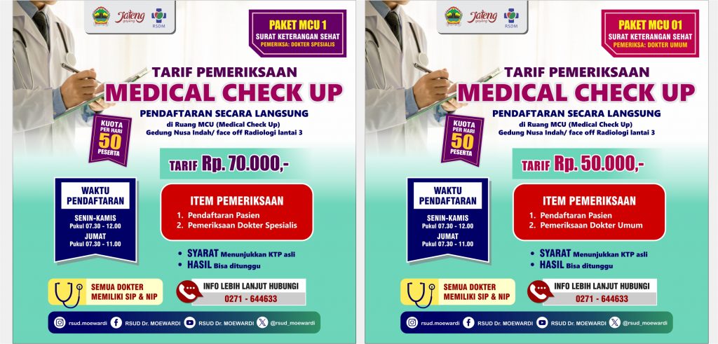 Ketentuan dan Tarif Pemeriksaan Medical Check Up (MCU) untuk Surat Keterangan (SK)